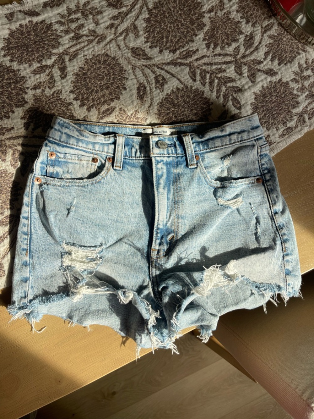 Abercrombie & Fitch Light Blue Distressed Denim High Rise Mom Shorts